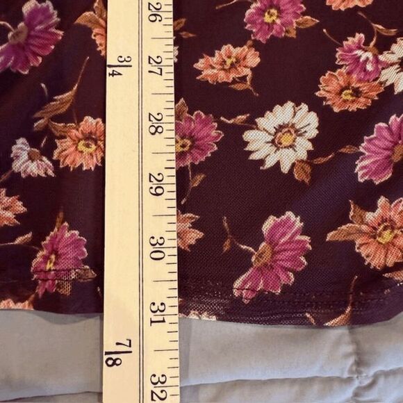 Live to be Spoiled Gauzy Ruched Dress Bordeaux Wine Floral Button Front Medium - Picture 10 of 12